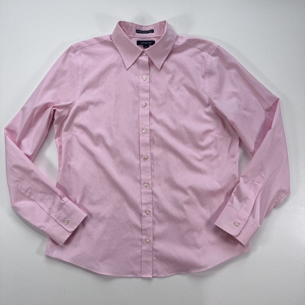 LANDS' END Pinpoint Oxford Long Sleeve Button Up Dress Shirt Womens 12 Pink